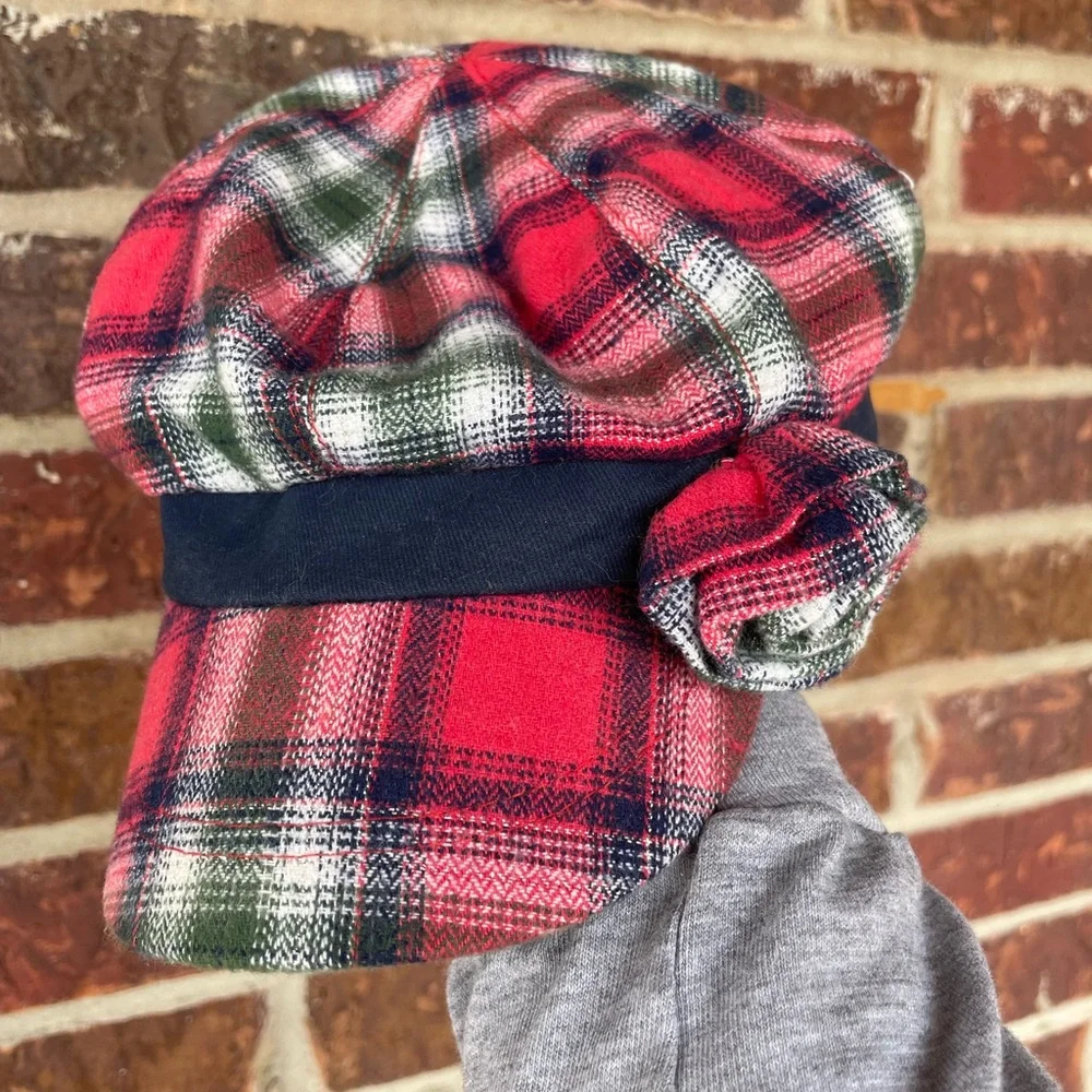 Little Girl’s Justice Plaid Newsboy Cap With Rosette Size M/L